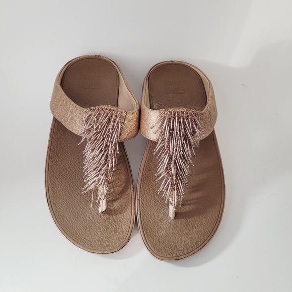 Fit Flop Cha Cha Beaded Fringe Thong Style Sandals - Picture 1 of 7